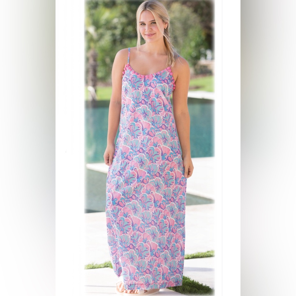 Simply Southern Women’s Spaghetti Strap Maxi Dress Pink Blue Size Medium